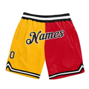 Custom Gold Black-Red Authentic Throwback Split Fashion Basketball Shorts