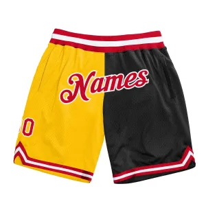 Custom Gold Red-Black Authentic Throwback Split Fashion Basketball Shorts