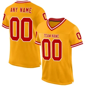 Custom Gold Red-White Mesh Authentic Throwback Football Jersey