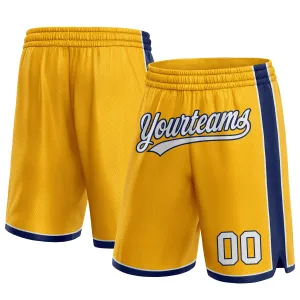 Custom Gold White-Navy Authentic Basketball Shorts