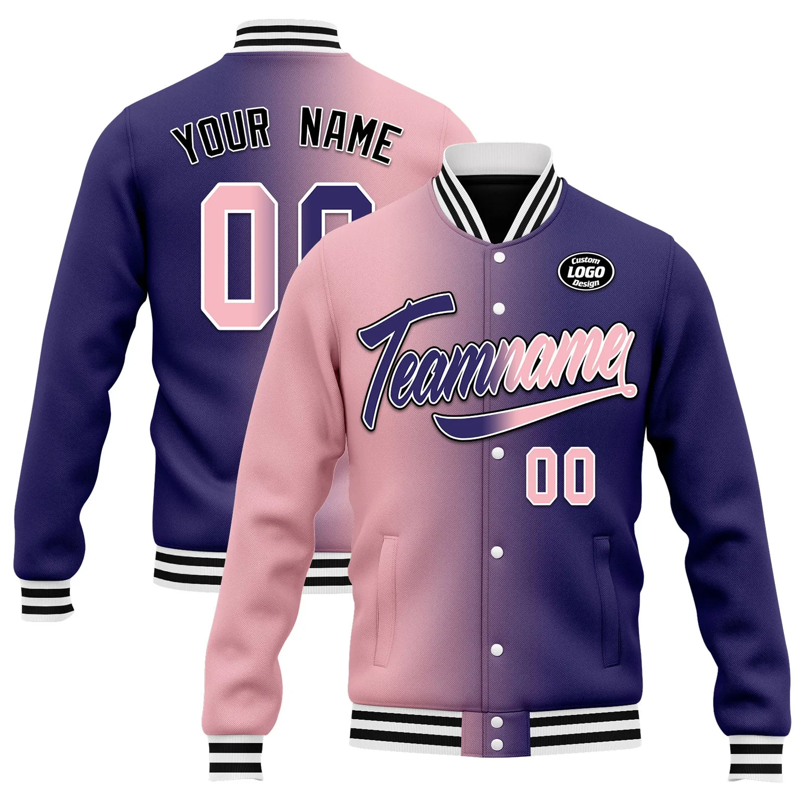 Custom Gradient Fashion Jacket Bomber Full-Snap Varsity Letterman Personalized Jacket FZ005-D028015-19