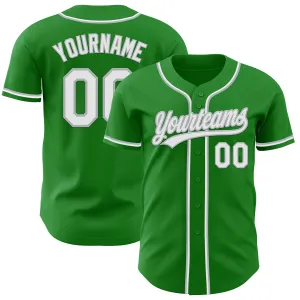 Custom Grass Green White-Gray Authentic Baseball Jersey