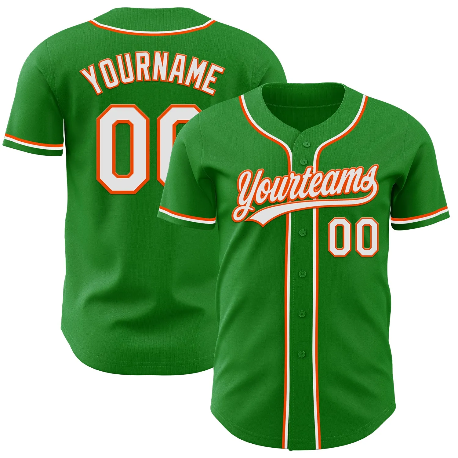 Custom Grass Green White-Orange Authentic Baseball Jersey