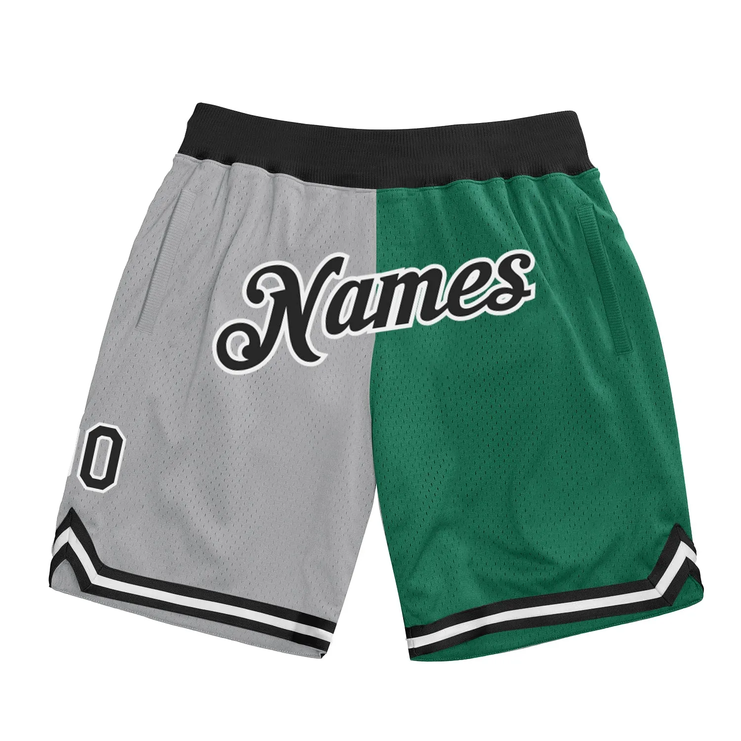 Custom Gray Black-Kelly Green Authentic Throwback Split Fashion Basketball Shorts