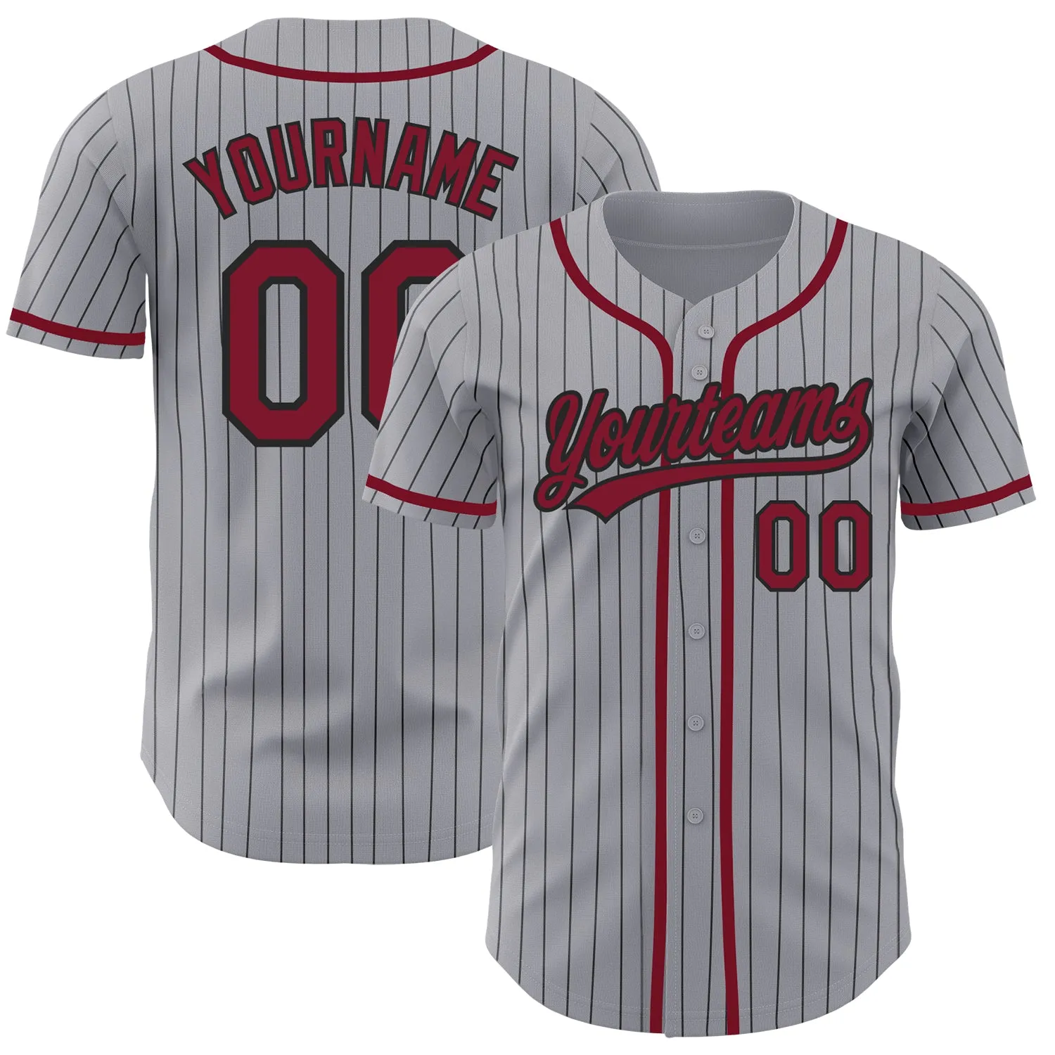 Custom Gray Black Pinstripe Crimson Authentic Baseball Jersey