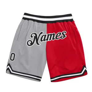 Custom Gray Black-Red Authentic Throwback Split Fashion Basketball Shorts