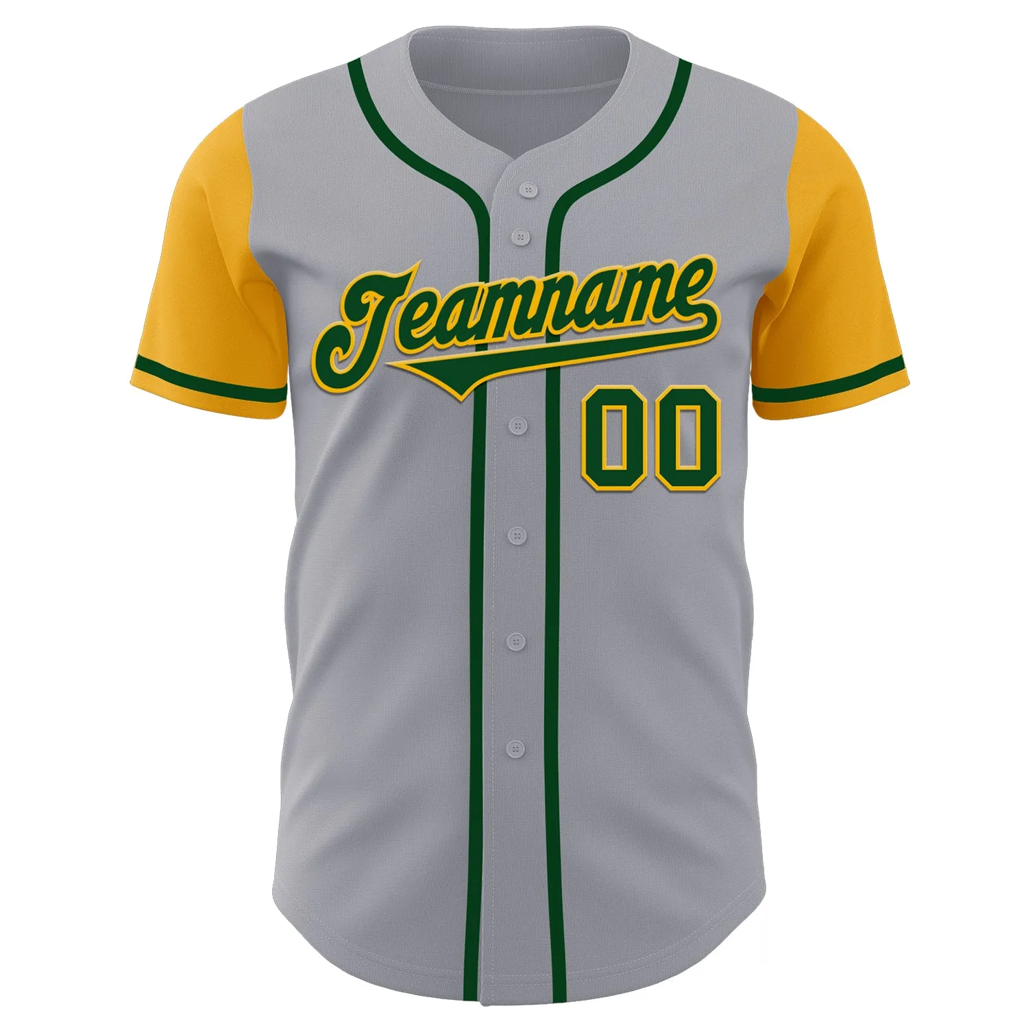 Custom Gray Green-Gold Authentic Two Tone Baseball Jersey