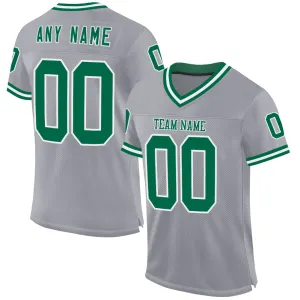 Custom Gray Kelly Green-White Mesh Authentic Throwback Football Jersey