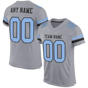 Custom Gray Light Blue-Black Mesh Authentic Football Jersey