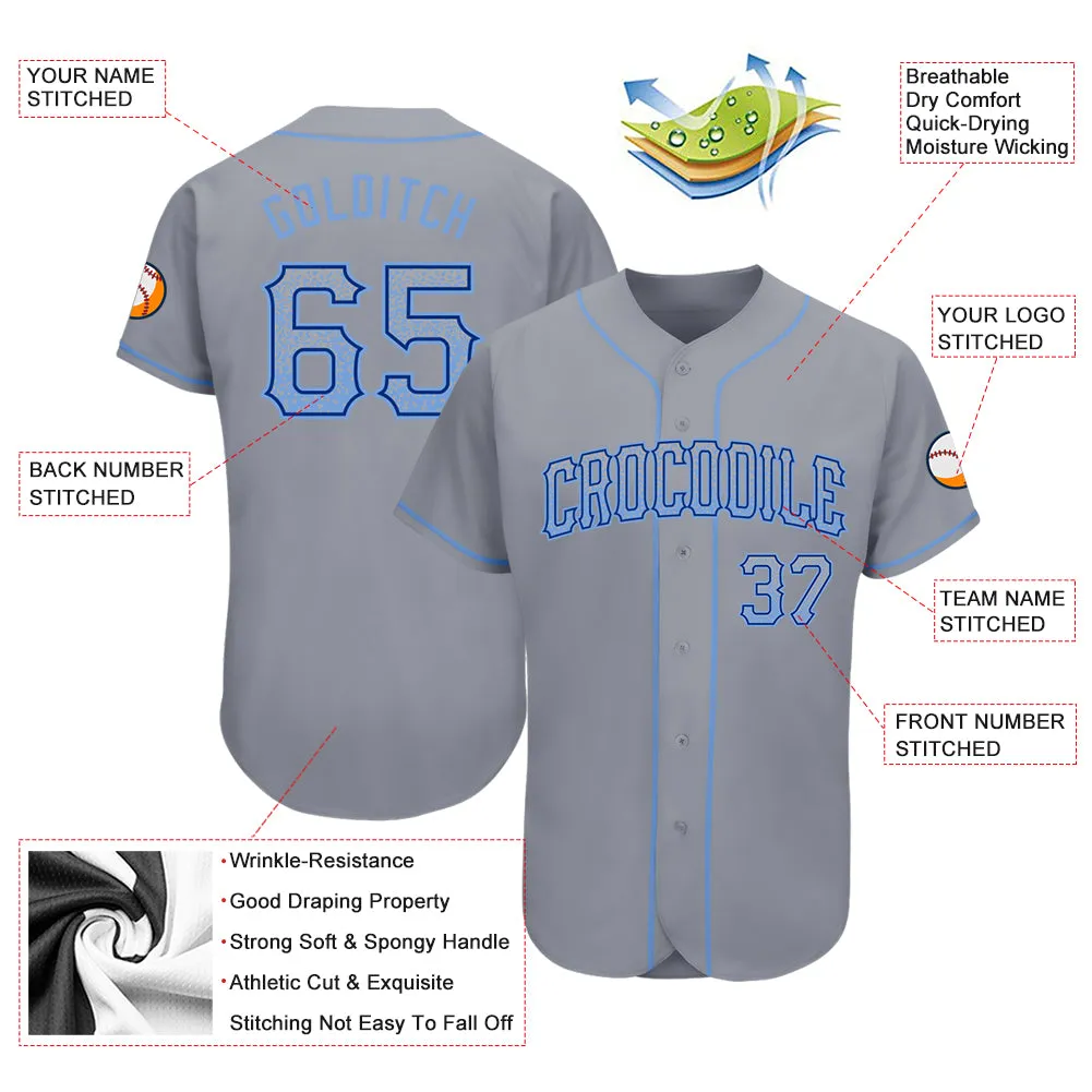 Custom Gray Light Blue-Royal Authentic Drift Fashion Baseball Jersey