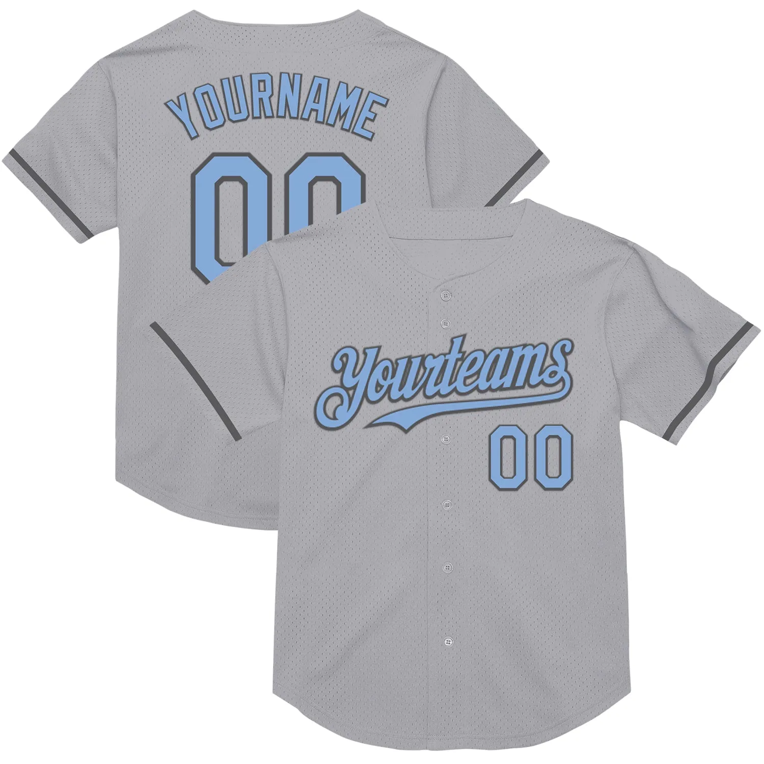 Custom Gray Light Blue-Steel Gray Mesh Authentic Throwback Baseball Jersey