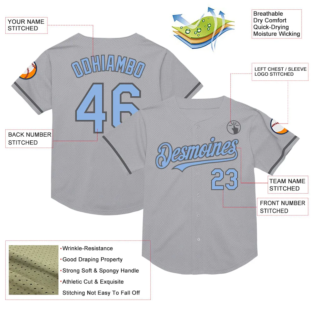 Custom Gray Light Blue-Steel Gray Mesh Authentic Throwback Baseball Jersey