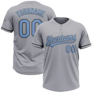 Custom Gray Light Blue-Steel Gray Two-Button Unisex Softball Jersey