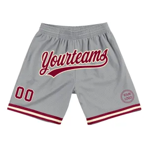 Custom Gray Maroon-Cream Authentic Throwback Basketball Shorts