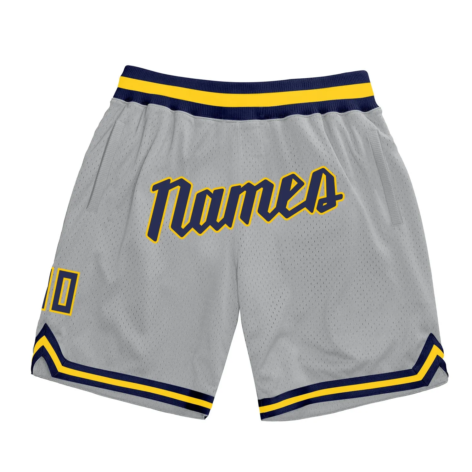 Custom Gray Navy-Gold Authentic Throwback Basketball Shorts