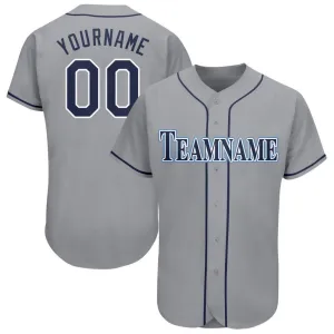 Custom Gray Navy-Powder Blue Baseball Jersey