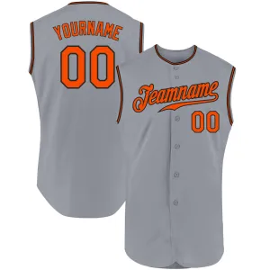 Custom Gray Orange-Black Authentic Sleeveless Baseball Jersey