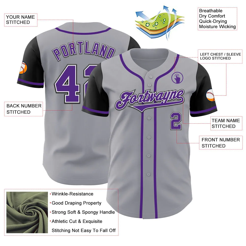 Custom Gray Purple-Black Authentic Two Tone Baseball Jersey