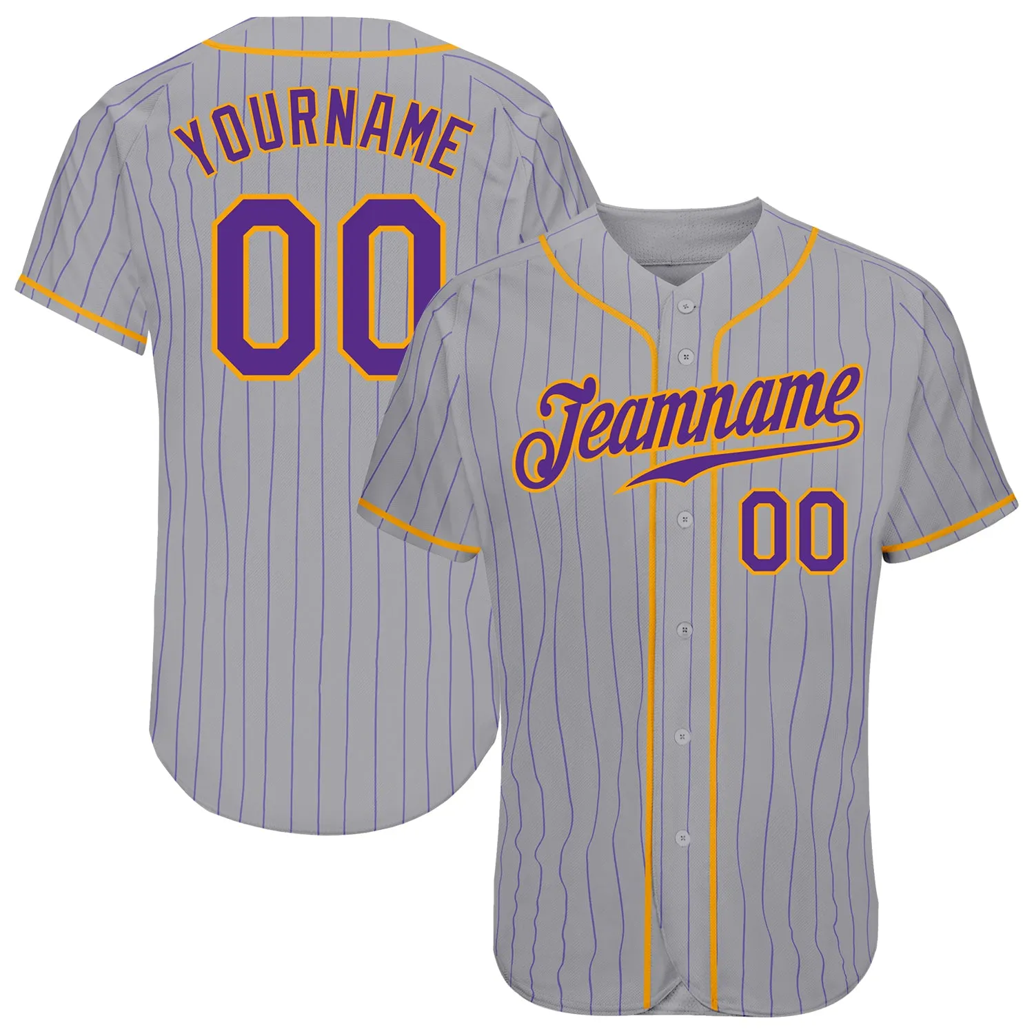 Custom Gray Purple Pinstripe Purple-Gold Authentic Baseball Jersey