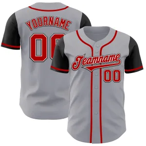 Custom Gray Red-Black Authentic Two Tone Baseball Jersey