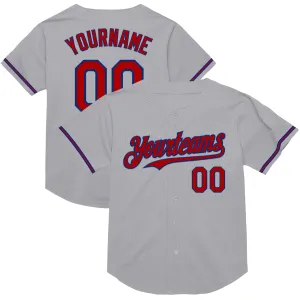 Custom Gray Red-Royal Mesh Authentic Throwback Baseball Jersey