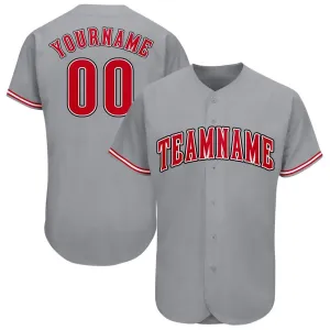 Custom Gray Red-White Baseball Jersey