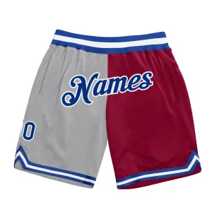 Custom Gray Royal-Maroon Authentic Throwback Split Fashion Basketball Shorts