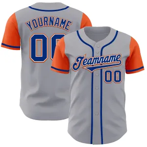 Custom Gray Royal-Orange Authentic Two Tone Baseball Jersey