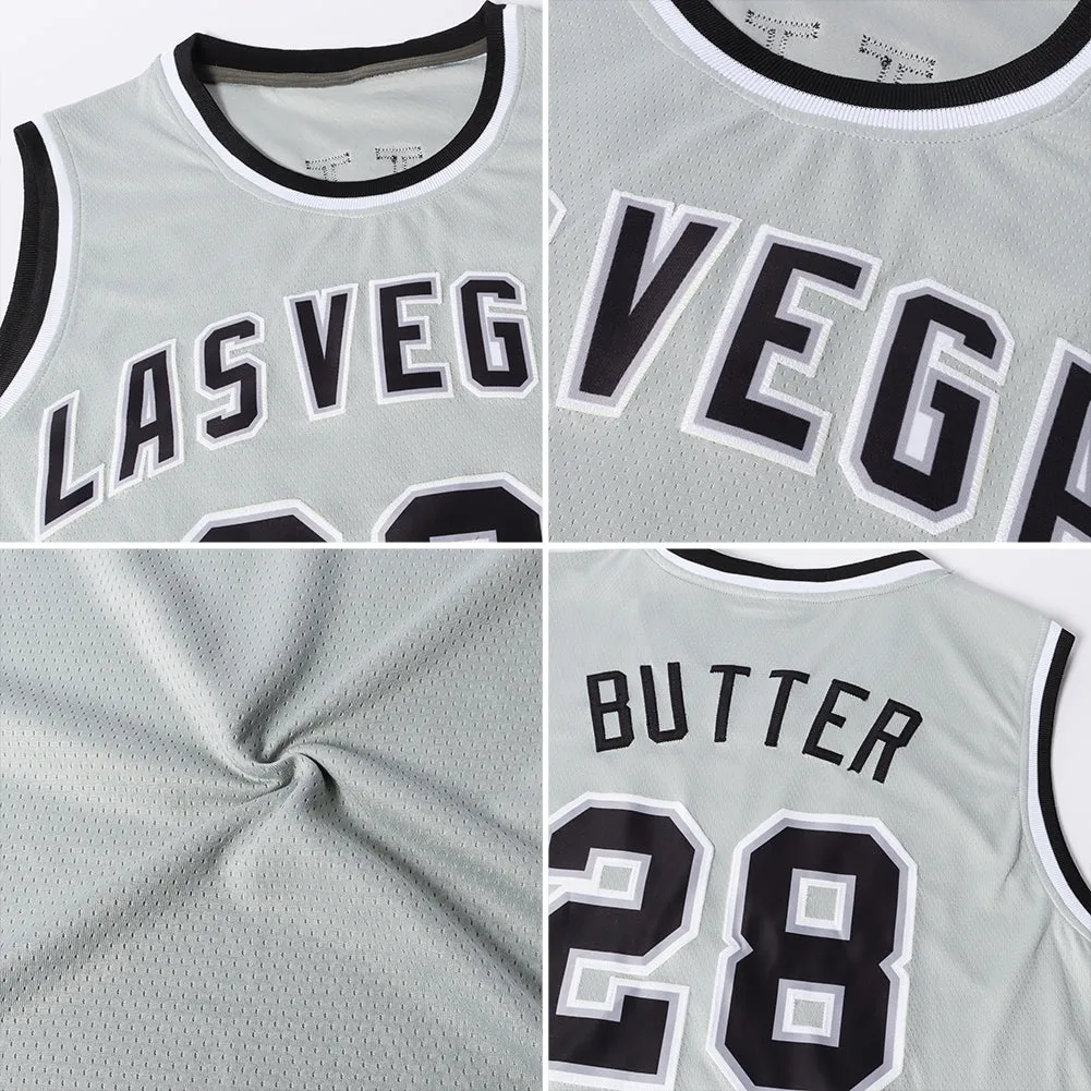 Custom Gray Silver-Black Authentic Throwback Basketball Jersey