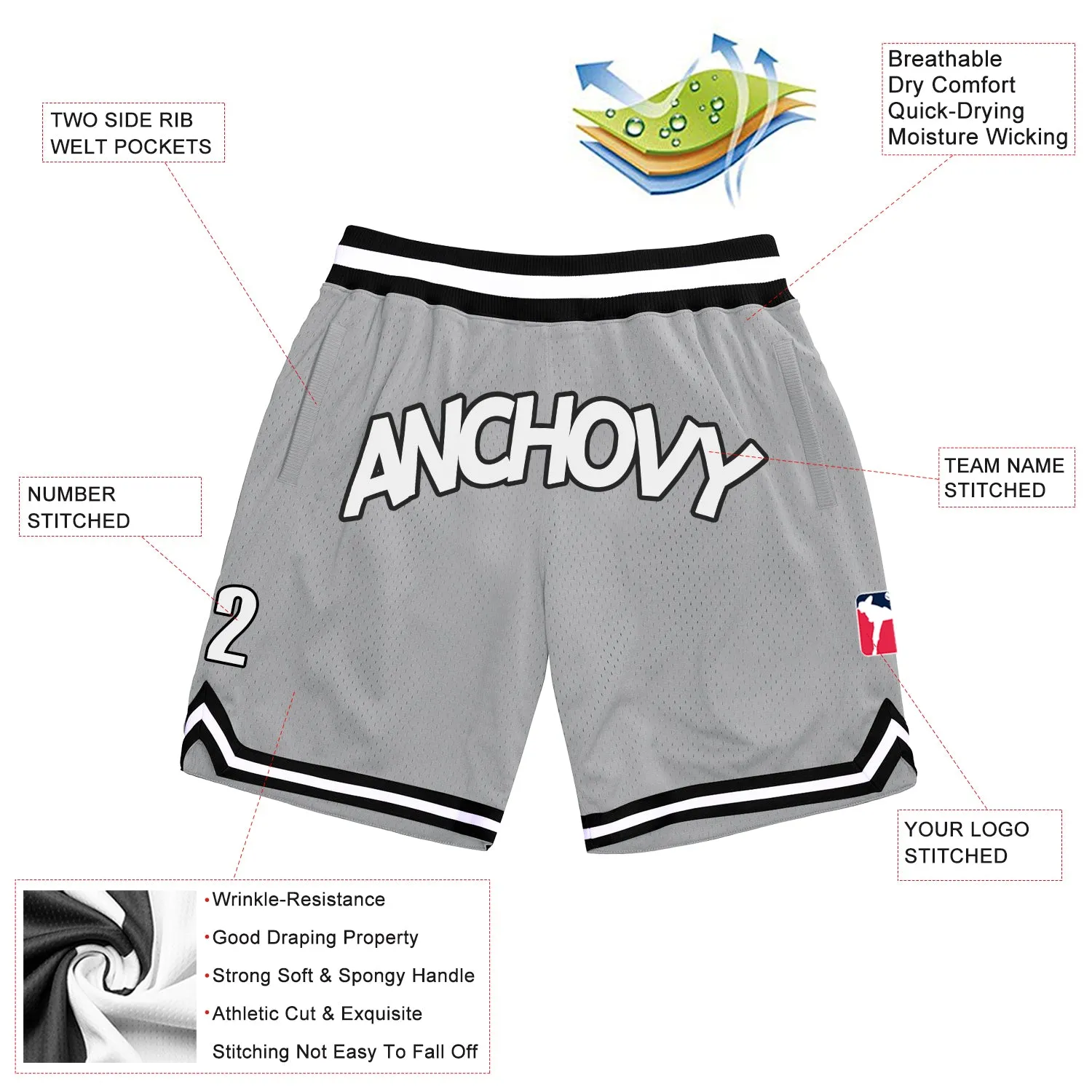 Custom Gray White-Black Authentic Throwback Basketball Shorts