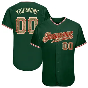 Custom Green Camo-Red Authentic Baseball Jersey