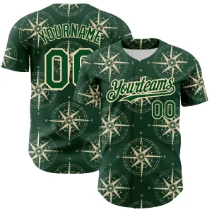 Custom Green City Cream 3D Pattern Design Navigation Compass Authentic Baseball Jersey