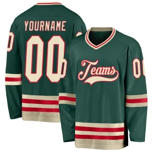 Custom Green Cream-Red Hockey Jersey