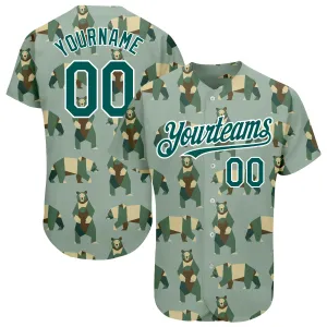 Custom Green Grass Green-White 3D Pattern Design Bear Authentic Baseball Jersey