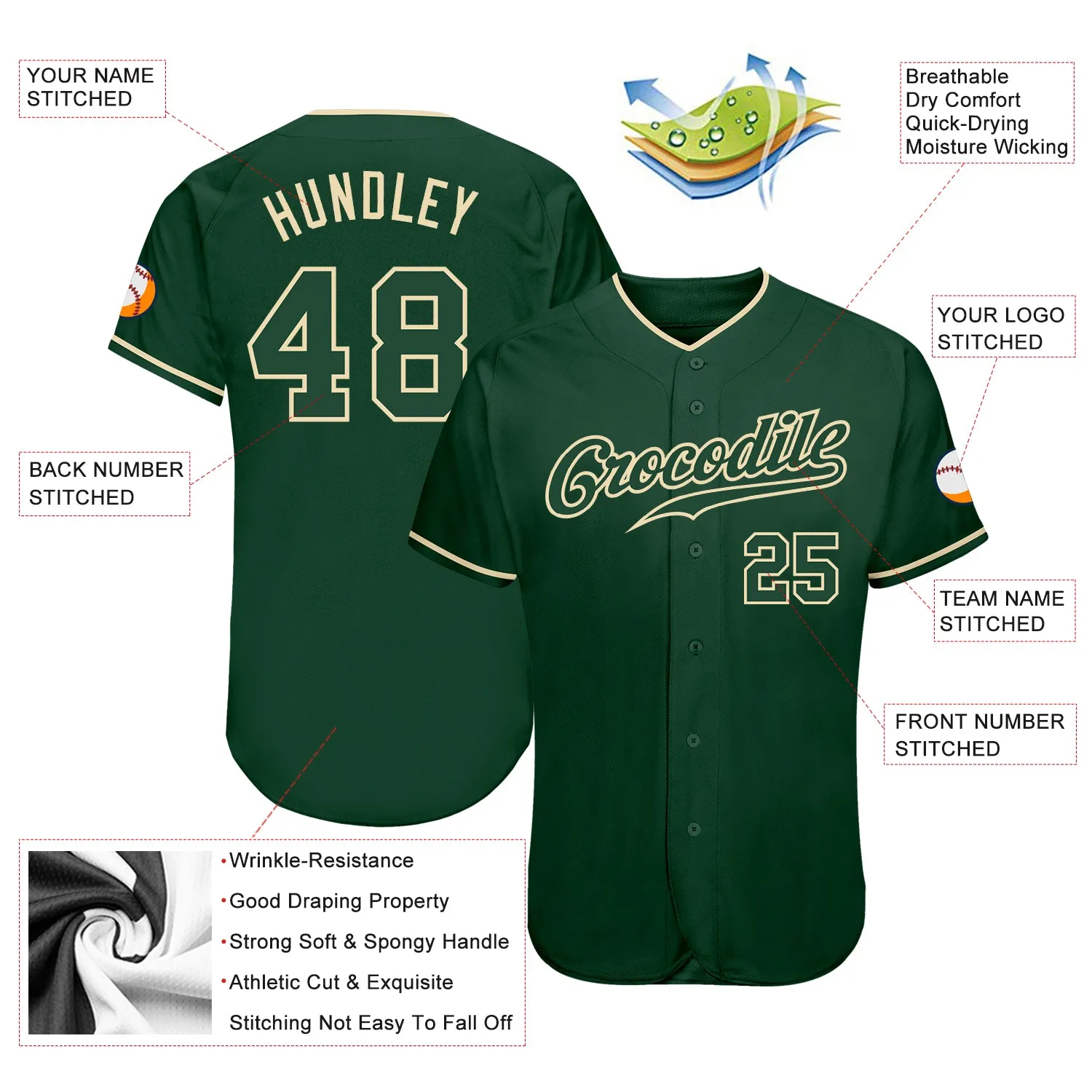 Custom Green Green-Cream Authentic Baseball Jersey