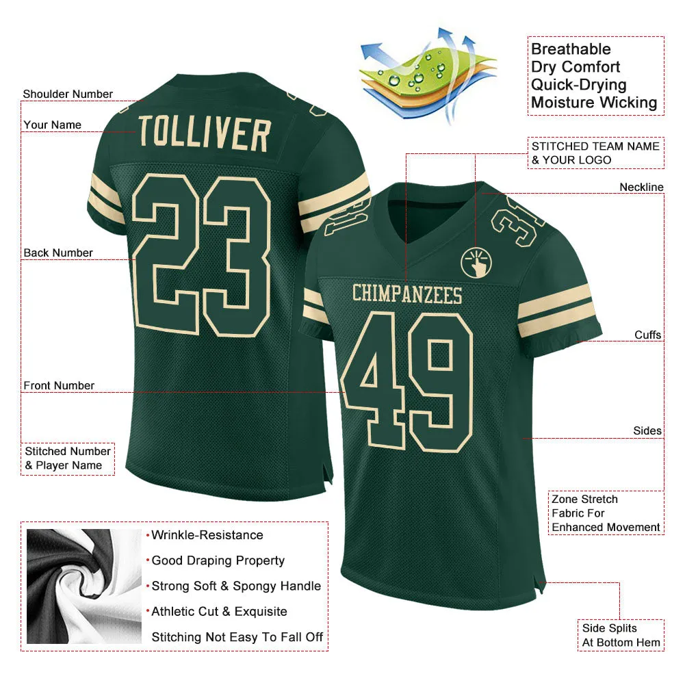 Custom Green Green-Cream Mesh Authentic Football Jersey