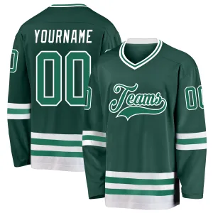 Custom Green Kelly Green-White Hockey Jersey