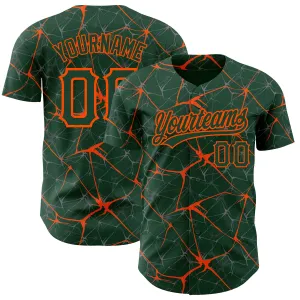 Custom Green Orange 3D Pattern Design Abstract Network Authentic Baseball Jersey