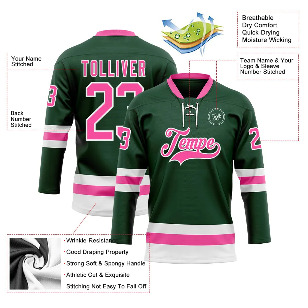 Custom Green Pink-White Hockey Lace Neck Jersey