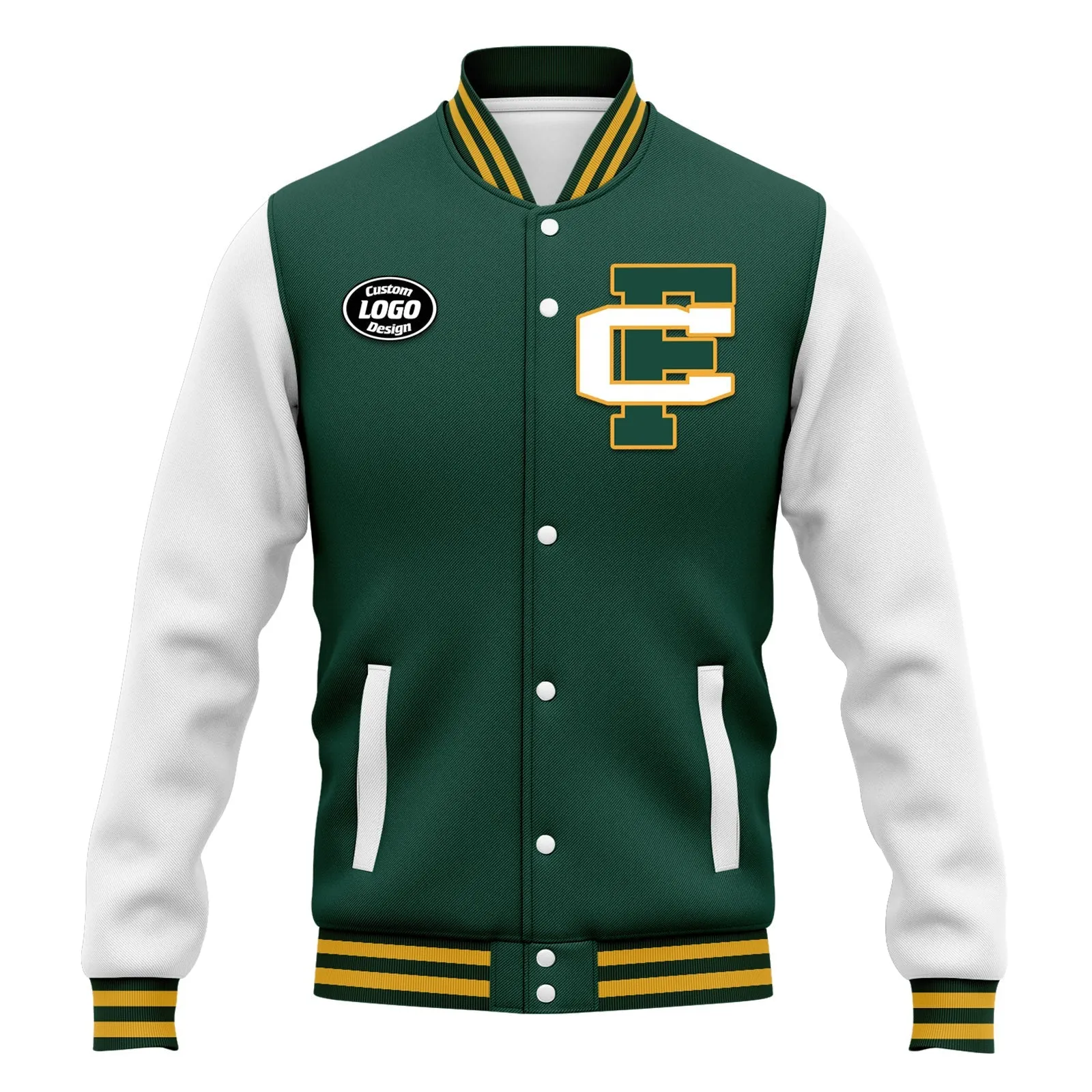 Custom Green White Jacket Bomber Full-Snap Varsity Letterman Personalized Jacket FZ005-D020255-5