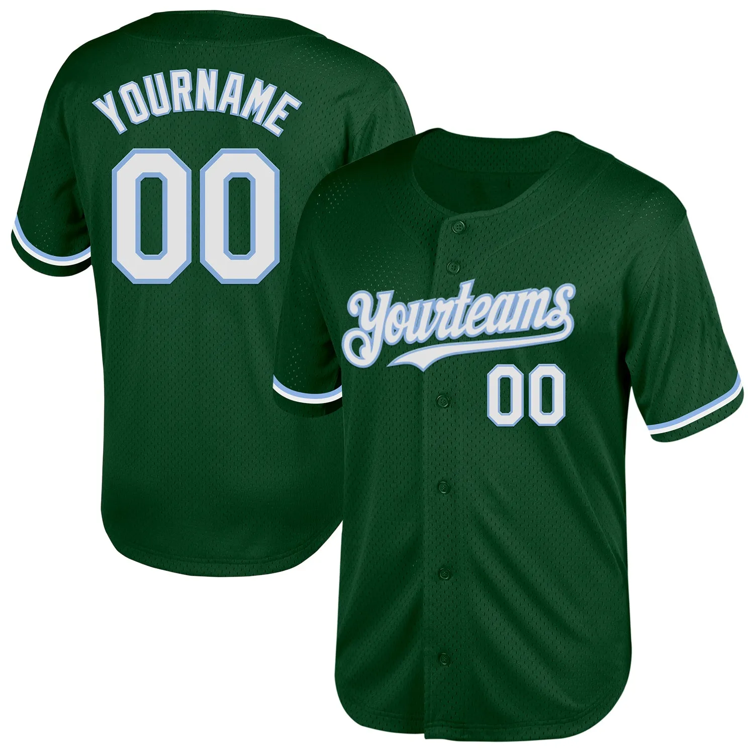 Custom Green White-Light Blue Mesh Authentic Throwback Baseball Jersey