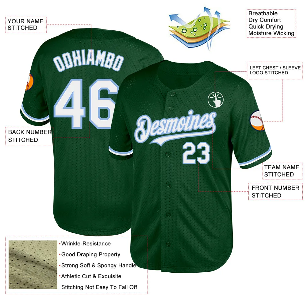 Custom Green White-Light Blue Mesh Authentic Throwback Baseball Jersey