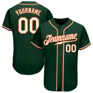 Custom Green White-Orange Authentic Baseball Jersey