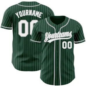 Custom Green White Pinstripe Gray Authentic Baseball Jersey