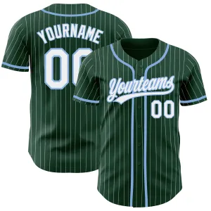 Custom Green White Pinstripe Light Blue Authentic Baseball Jersey