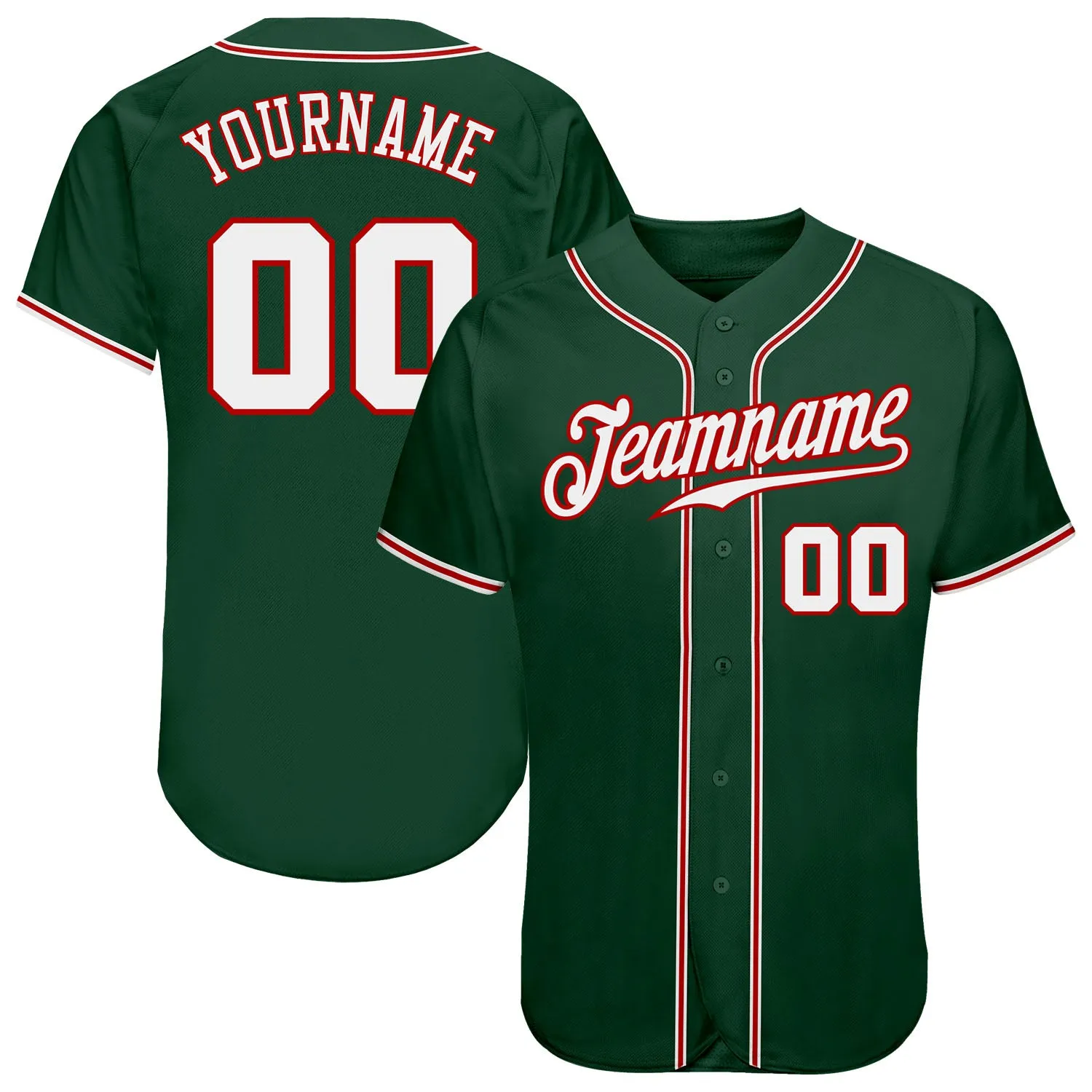 Custom Green White-Red Authentic Baseball Jersey