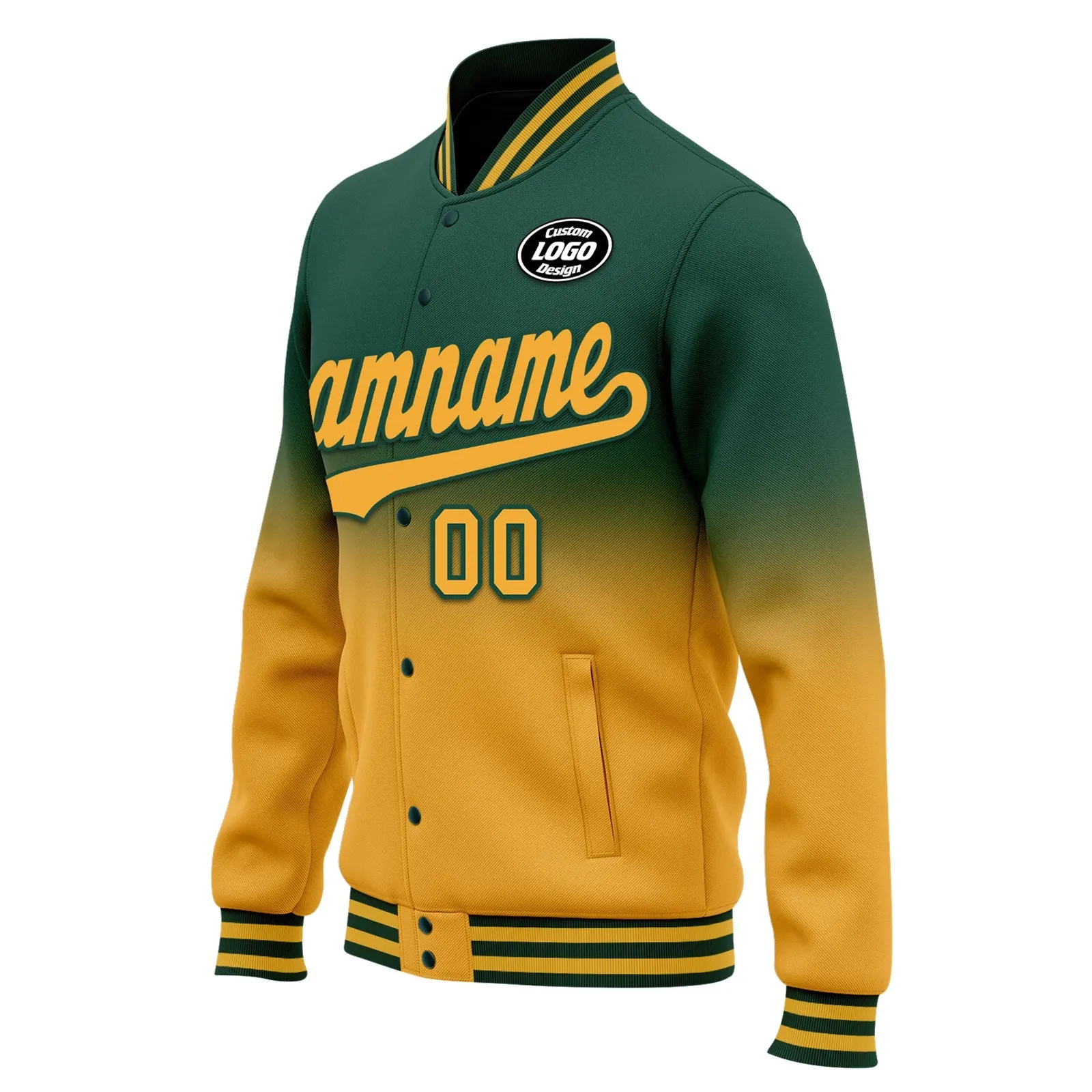 Custom Green Yellow Fade Fashion Jacket Bomber Full-Snap Varsity Letterman Personalized Jacket FZ005-D020229-5