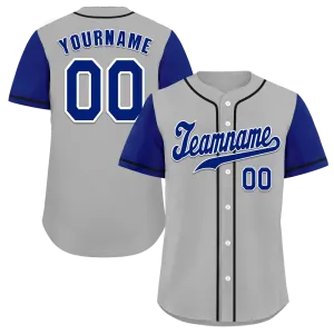 Custom Grey Blue Raglan Sleeves Blue Authentic Baseball Jersey