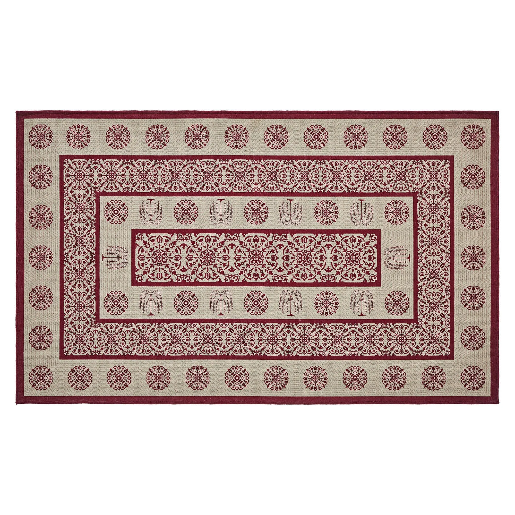 Custom House Burgundy Tan Jacquard Polyester Rug Rect 36x60