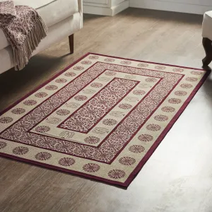 Custom House Burgundy Tan Jacquard Polyester Rug Rect 36x60